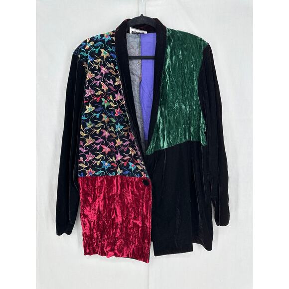 Vintage Jacket Womens Medium Velvet Colorful Patchwork Button Art To Wear Unique - Picture 1 of 8